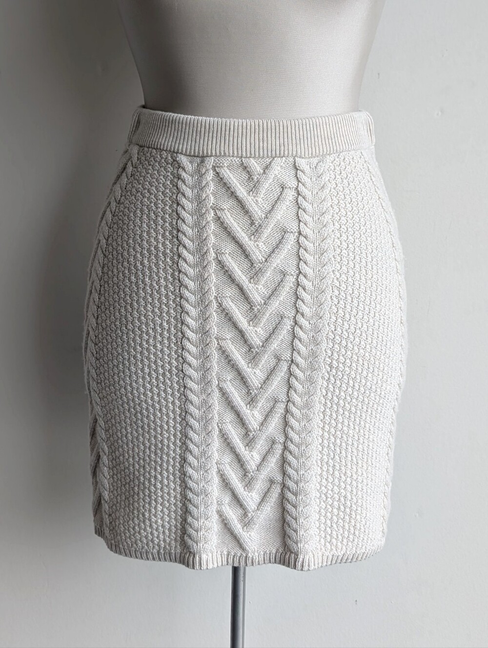 Babaton Merino Wool Cable Knit Mini Skirt - Cream White